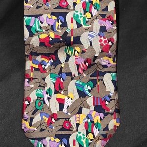 Vintage Alynn Neckwear 'At the Far Turn' Silk Tie Jockey Horse Racing 62"